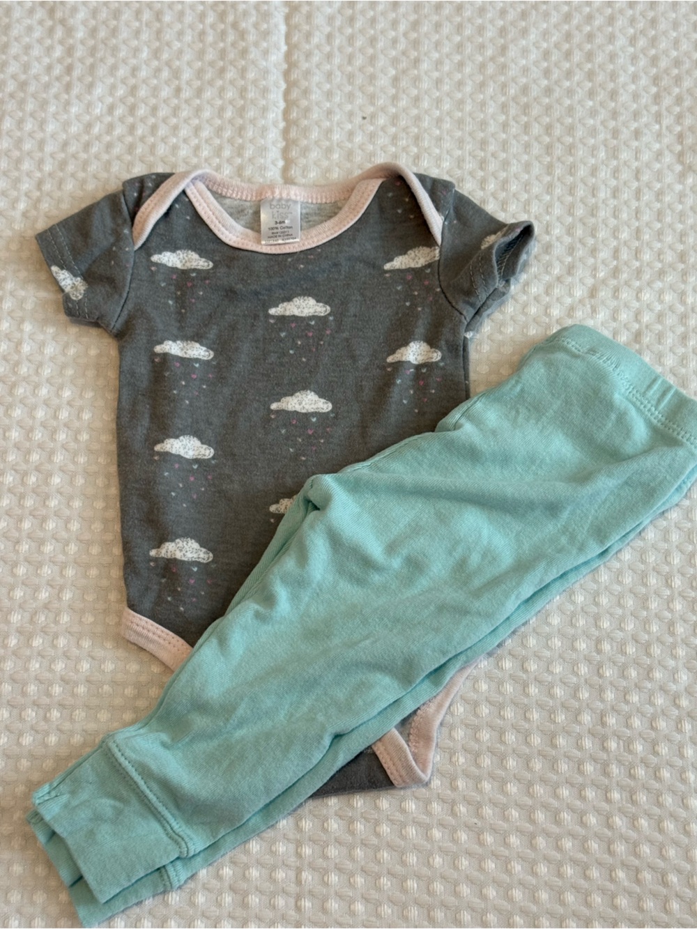 Baby Set with Cloud Print and Mint Pants